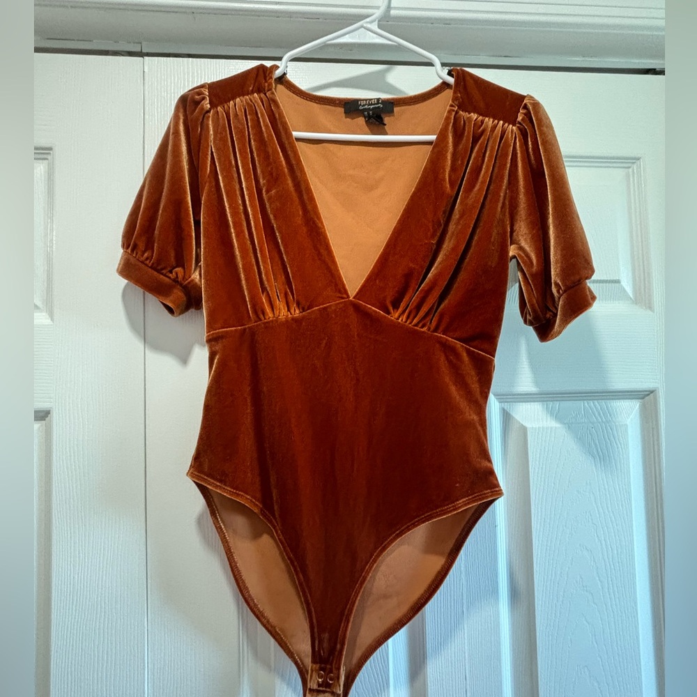 Rust orange velvet bodysuit
